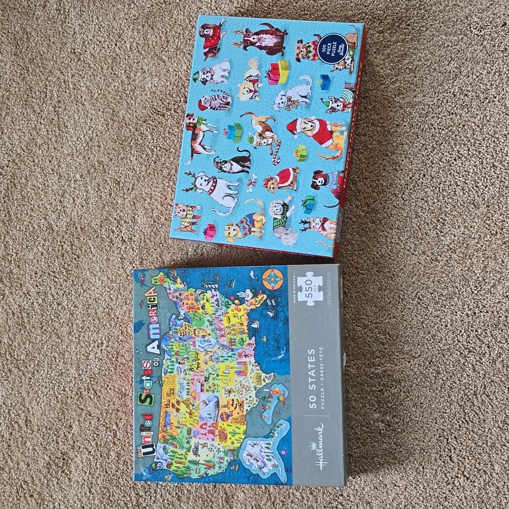 USA puzzle AND Christmas dogs/cats puzzle